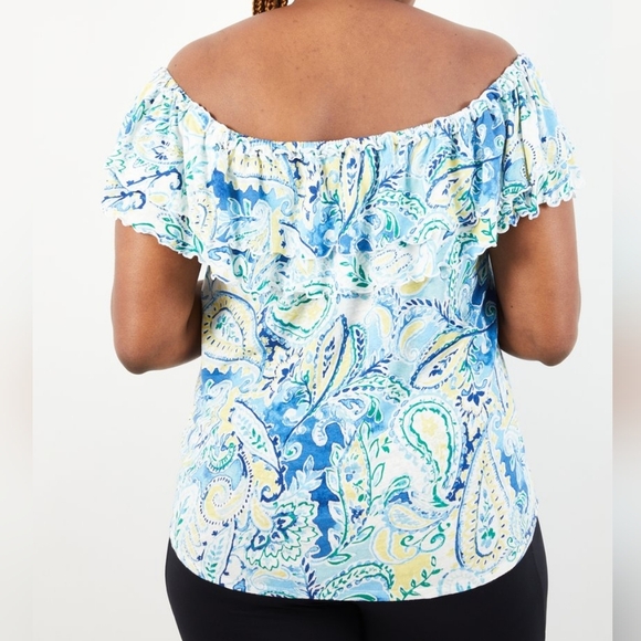 NWT Lauren by Ralph Lauren Off Short Short Sleeves Paisley Print Top - Picture 2 of 9